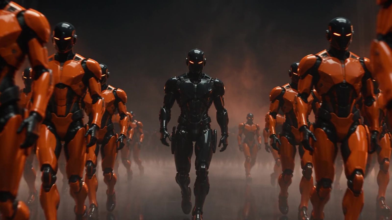An Order leader walking between ranks of agents